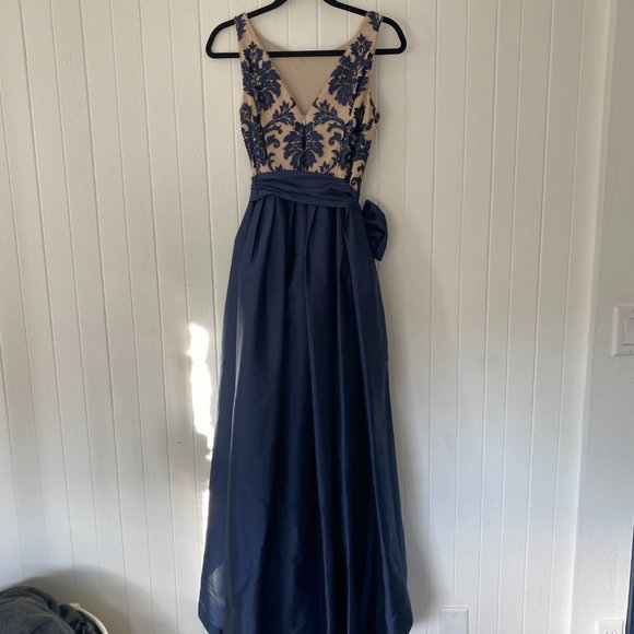 Adrianna Papell Embroidered Lace Taffeta High-Low Ball Gown - Picture 2 of 9